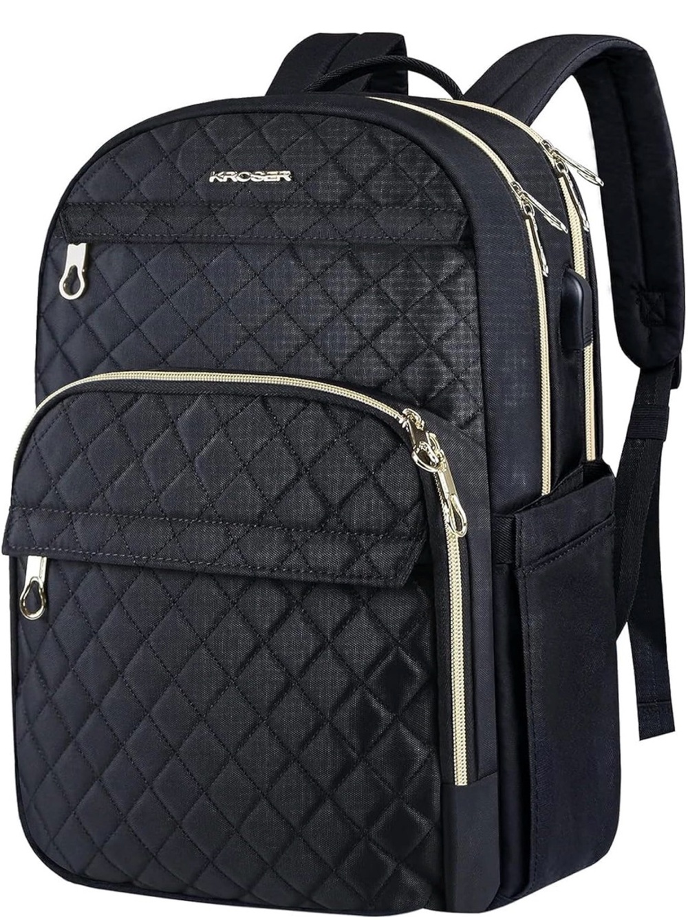Black Quilted Multi-Compartment Backpack
